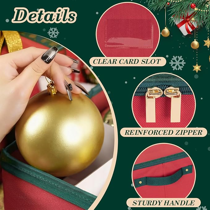Christmas Ornament Storage Box with Adjustable Dividers Zippered Top Stores up to 54 Holiday Ornaments (4 Inch) Xmas Ball Decorations Organizer Storage Container Bin