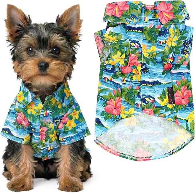 Parisian Pet Floral Dog Shirt - Cotton Clothes for Small Dogs - Stylish Dog Beach Outfit - Lightweight and Soft Puppy Clothes - Trendy Tshirts for Dogs - Comfortable Summer Vacation Pet Apparel
