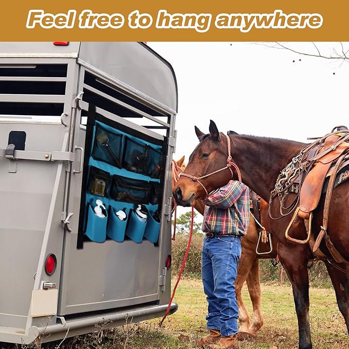 Riakrum 2 Pcs Horse Trailer Grooming Bag Hanging Horse Door Caddy Trailer Organizer Storage (Classic,29.92 x 22.83 Inch)
