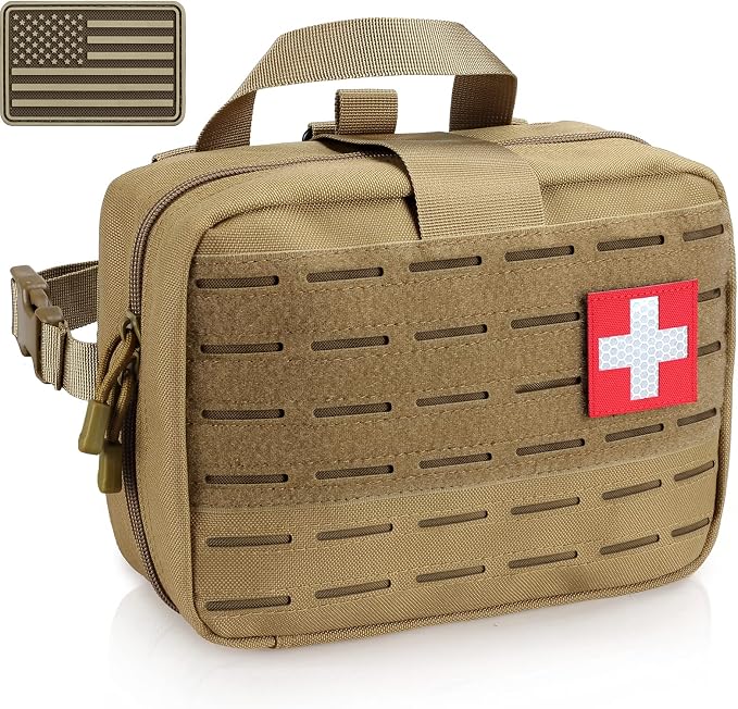 LIVANS Medical Bag, First Aid Bag Empty for Emergency & Trauma Kits | Molle Quick Release Design, Headrest Mount, Includes Flag and Cross Patch,Versatile for Tactical, Camping, Hiking and Travel