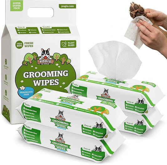 Pogi’s Dog Grooming Wipes – Hypoallergenic Pet Wipes for Paws, Body & Butt – Cleaning & Hydrating, Fragrance Free, 400-Count