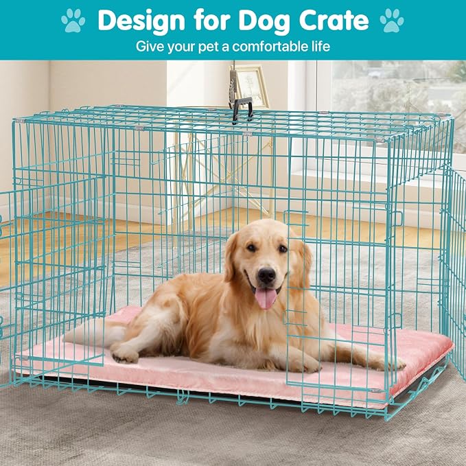 Dog Bed Mat Crate Pads for Dog Cages 24x17.7 Inch Washable Anti-Slip Dog Kennel Pad Soft Small Puppy Cage Cushion Liner, Pink