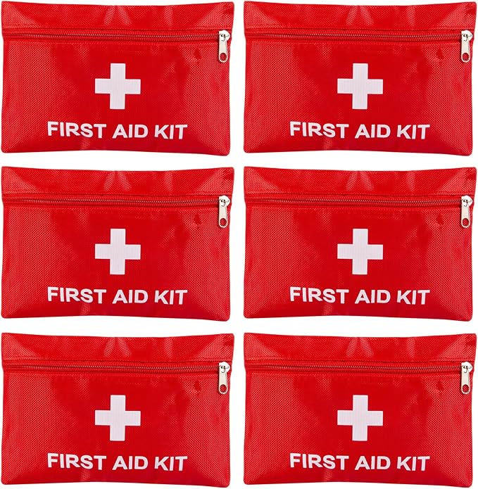 6 Pack Empty First Aid Kit Bag, Small First Aid Pouch Bulk, Water Resistant Travel Medical Organizer, Mini Emergency Supply Storage for Home, Car, Office, Camping, Outdoors (Red, 20x14cm, Bag Only)