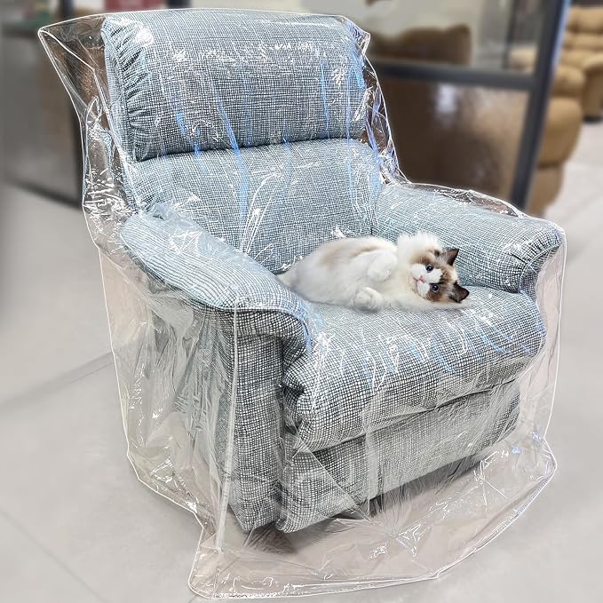 Swanna Plastic Recliner Furniture Cover – Clear Moving Bag for Couch, Heavy Duty Waterproof Cover Pets | Cat Scratching Protector,Plastic Chair Cover 42" BH x 25" AH x 36”W x 40”D (Armchair-1 Pack)