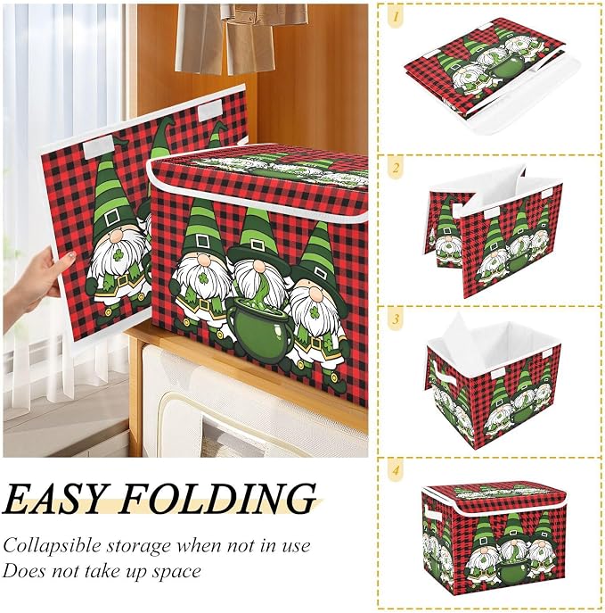 Saint Patrick Fabric Storage Bins with Lid Closet Storage Basket 40L | Decorative Storage Boxes, Foldable & Stackable, Dust-Proof Flip Top, Reinforced Handles, For Home & Dorm, Clothes & Toy Box