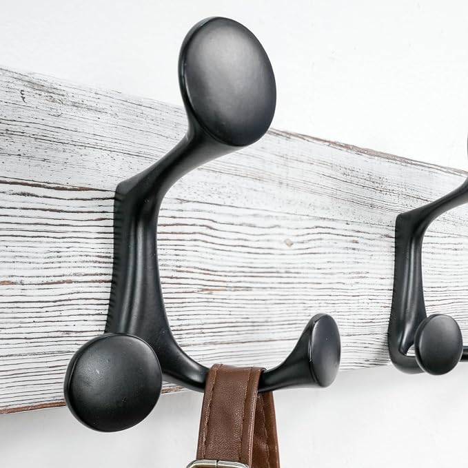 SKOLOO 24-Inch Wood Coat Rack Wall Mount with 5 Triple Hooks - Ideal for Family Entrances, Classrooms, and Pet Supplies Storage - Perfect Coat Hooks for Wall,Distressed White Wash
