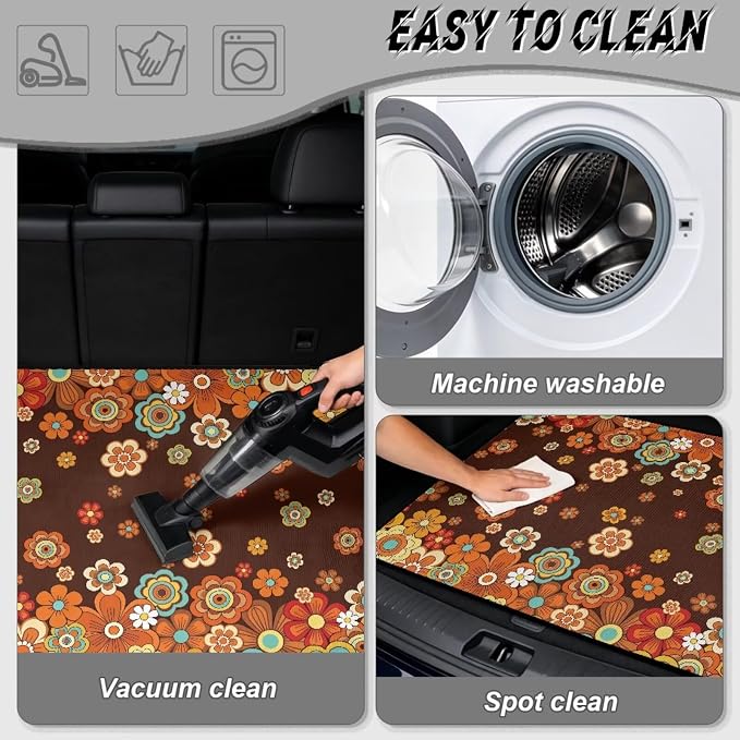Howilath Retro Orange Floral Trunk Mats for Cars All Weather SUV Cargo Liner Durable Non-Slip Trunk Mat Universal Rear Cargo Protection Vehicle Interior Accessories 29"x39"