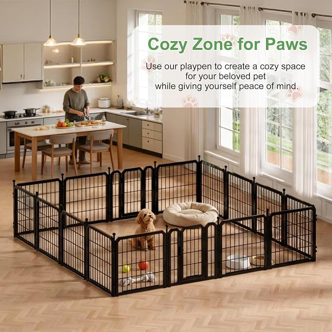 Indoor Dog Playpen, 24 Inch Metal Puppy Playpen, 8 Panels | Carrying Straps, Portable Pet Fence for Yard, Camping, Travel, Sturdy and Safe, Adjustable, Rust-Resistant, Impact-Resistant