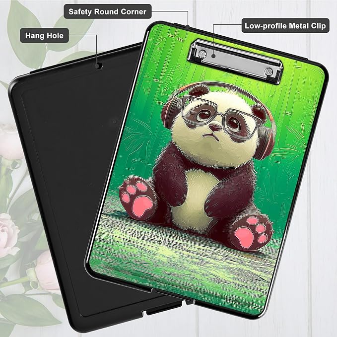 Heavy Duty Storage Clipboard, Slim Nursing Clipboard with Internal Pen Case, Portable File Organizer Case for A4 Letter Size Paper Office Medical Professionals, Forest Panda