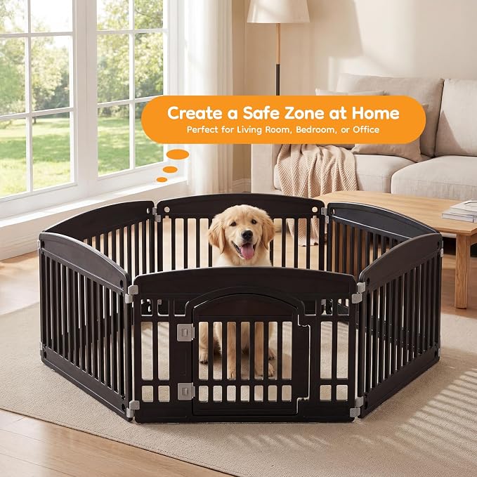 NEWBULIG 6 Panels 24 Inch Dog Playpen, Plastic Pet Play Pen Fence | Portable, Secure Locking Door, Indoor Outdoor Yard RV Camping, Small Medium Dogs, Black