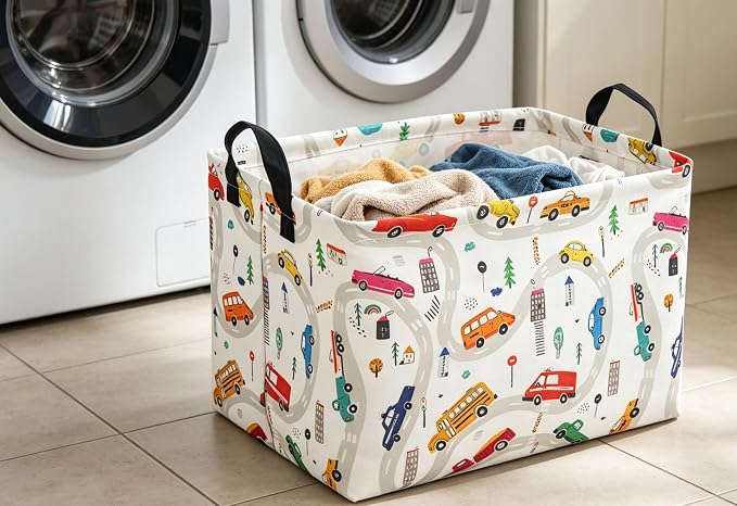 Essme Rectangular Basket,Car Storage Basket with Handles for Room Decor,Racing Storage Bin（Car）