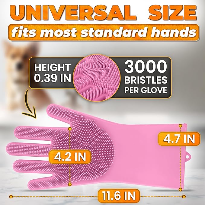 Cat & Dog Shampoo Gloves with 3000 Soft Bristles | 2-in-1 Dog Bath Gloves for Massage, Grooming & Clean Wet or Dry