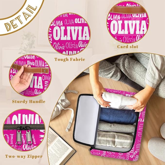 Custom Storage Baskets Named with Zipper Lid, Personalized Storage Bins Basket Boxes PU Leather Handles for Clothes Bedroom Closet Organizing Toys Books Shelves, Deep Pink Color