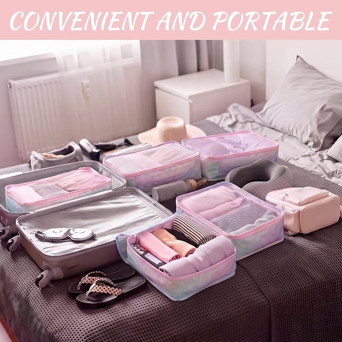 Silkfly 8 Pcs XL Packing Cube for Travel Luggage,Simple,Pastel | 17.7 x 13 x 4.7, Same Size, Pastel Suitcase Storage Organizer Set, Reusable Mesh Clothes Cube for Hike Camp Family Accessory