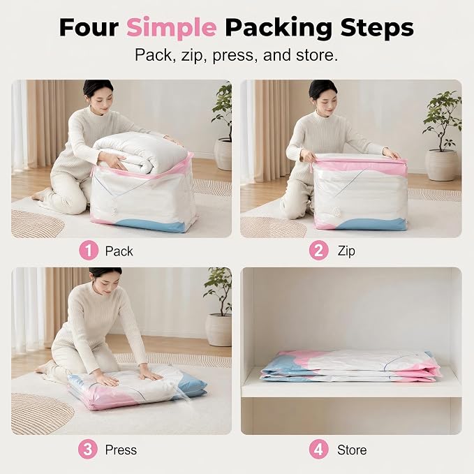 2026 New No‑Pump 3D Vacuum Storage Bags – Extra Large Heavy‑Duty Standing Cube Press & Seal for Comforters, Bedding, Clothes, No Pump（4PCS） (Medium 20"×28"× 12")
