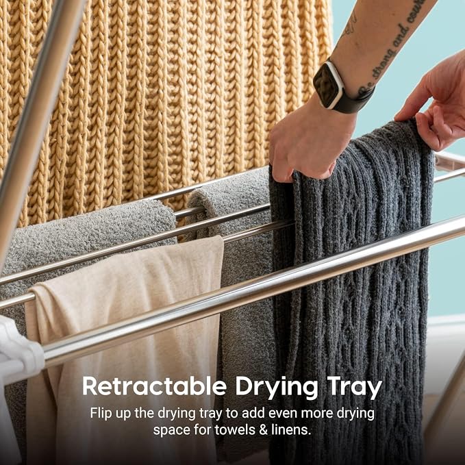 IRIS USA Foldable Drying Rack with Extendable Rods for Large Laundry Loads, Clothes Drying Rack, Freestanding Foldable Laundry Rack, Anti-Skid Feet, Portable and Storable, Silver | Expands drying space for laundry with adjustable rods and foldable conv...