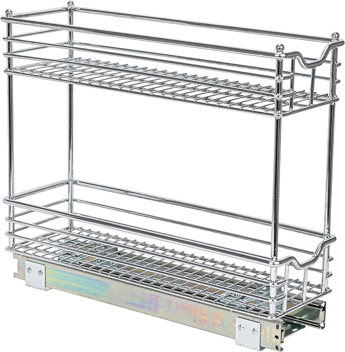 Household Essentials Glidez 2‑Tier Multipurpose Chrome‑Plated Steel Pull‑Out/Slide‑Out Under Cabinet Organizer, Chrome Finish