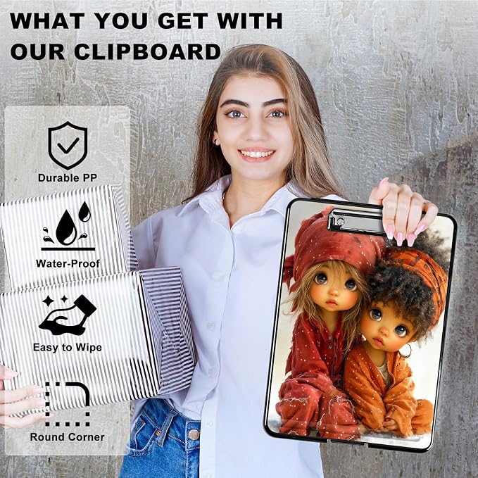 Heavy Duty Storage Clipboard, Slim Nursing Clipboard with Internal Pen Case, Portable File Organizer Case for A4 Letter Size Paper Office Medical Professionals, Two Little Girls