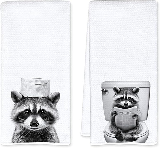 Racoon Bathroom Decor Hand Towels, Raccoon Gifts Funny Bathroom Hand Towels, Funny Decorative Hand Towel, 16x24 Inch Set of 2