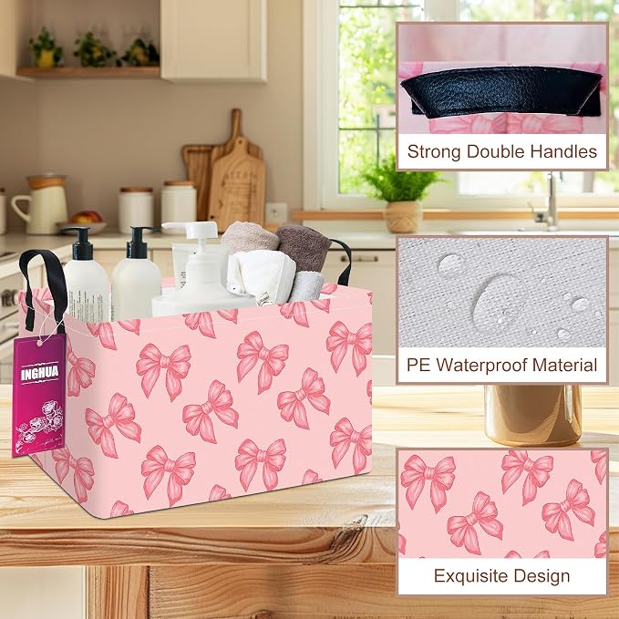 Rectangular Bowknot Storage Basket | Gifts Bag for Toys,Books,Clothes,Gifts,Pets-Perfect for Home,Office,Nursery,Dorm,Shelf