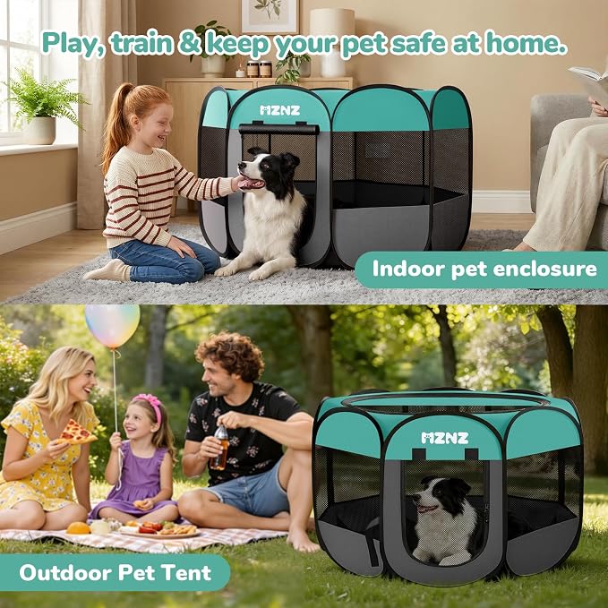 Dog Cat Small Animal Puppy Playpen Crate, Large, Blue | Portable Pop Up Pet Cage Enclosure Tent Kennel Indoor Outdoor with Carrying Case, No Assembly, Camping Use