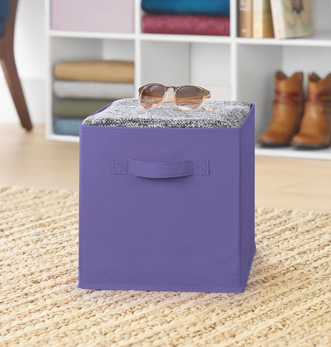 Whitmor Fabric Storage Cubes 2 Pack, Very Peri Closet Organizer Bins with Handles, 10.5 x 10.5 x 11 Inch Non-Woven Storage Baskets for Shelves, Closet, Nursery, Bedroom, Office