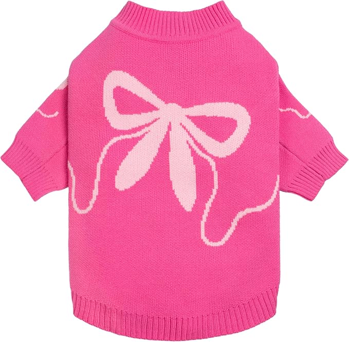 Fitwarm Bowknot Valentines Dog Sweater, Thermal Dog Winter Clothes for Small Dogs Girl, Charming Dog Valentines Outfit, Doggy Pullover Jumper, Holiday Pet Apparel, Pink, Small