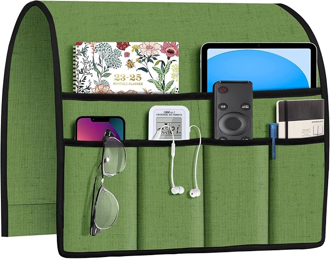 Joywell Armrest Organizer Remote Holder, Piquant Green | For Recliner Armchair, Couch Sofa Arm Chair Caddie, 6 Pocket Storage, For Magazine, iPad, Phone