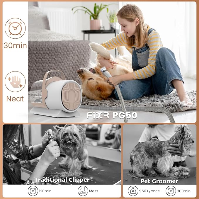 FIXR Dog Grooming Vacuum, Pet Grooming Kit with Dog Clippers, 2.5L Dust Cup 11000Pa Dogs Vacuum for Shedding Grooming, 5 Grooming Tools Home Cleaning in 1, Low Noise Pet Grooming Vacuum for Dogs