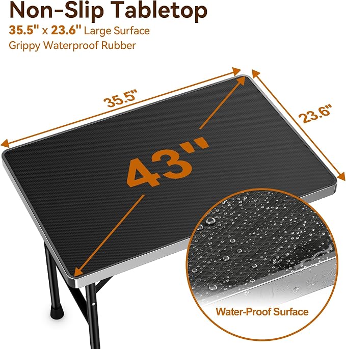 Dog Grooming Table with Arm, Hammock, Nooses, 35.5"L×23.6"W Tabletop | 30" H Foldable Heavy Duty Pet Grooming Station | Non-Slip Waterproof Tabletop | 33.5" H Adjustable Stainless H-Frame Arm