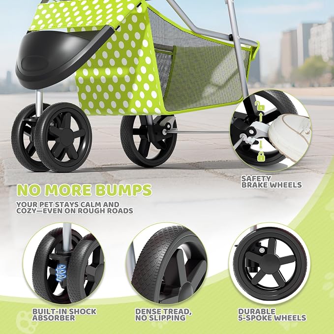 Magshion 3-Wheel Pet Stroller for Small/Medium Dogs & Cats, Up to 33lbs | Foldable Travel Jogger w/ Breathable Mesh Cover, Lightweight Design, Safety Tethers, Cup Holder & Storage Basket