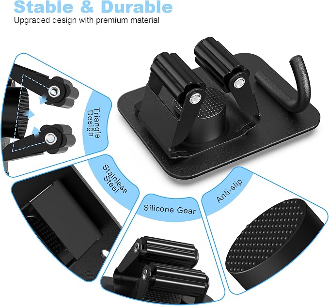 2 Pack Broom Holder Wall Mount, 304 Stainless Steel Mop Organizer with Hook | No Drill Adhesive and Screw Installation, Rust Proof Storage Rack for Garage, Laundry, Garden, Black