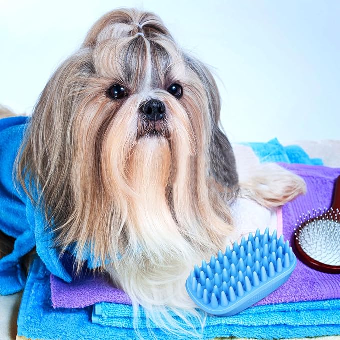 Blue Pet Bath Brush | Dog Shampoo Brush for Bathing | Silicone Dog Scrubber with Ergonomic Design for Grooming and Massaging | Gentle Pet Washing Tool for Cats and Dogs