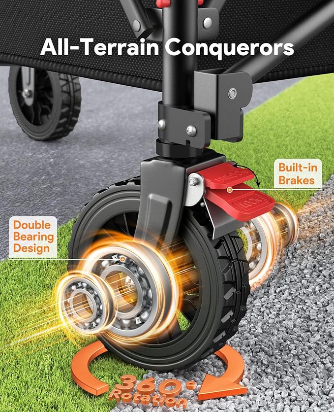 Collapsible Wagon Cart with Wheels, 440LBS for Grocery Shopping Camping | 200L Capacity Wagons Carts Foldable,Heavy Duty Foldable Wagon,Portable Utility Carts for Camping Grocery Garden Shopping