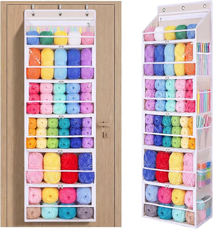 Over the Door Yarn Storage Organizer, 6-Tier Large Capacity Yarn Organizer | with Zippered Compartments & Mesh Pockets for Yarn, Needles and Crochet Hooks