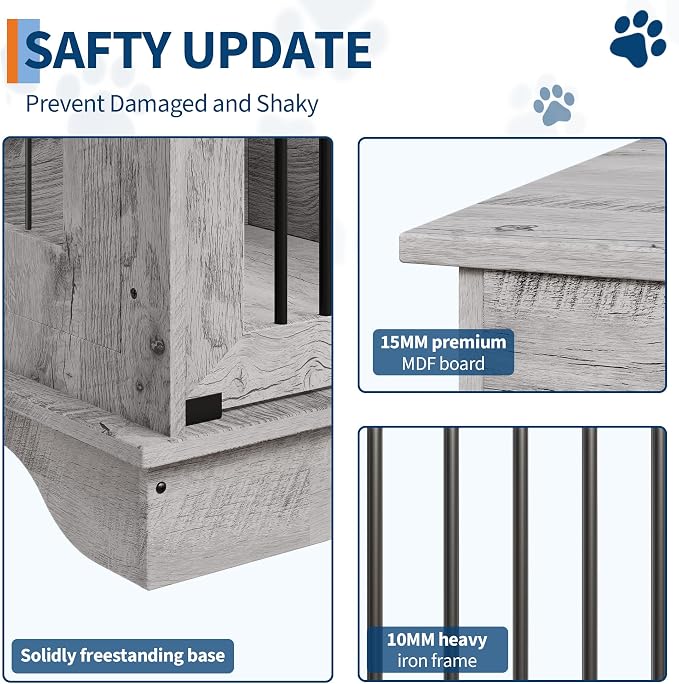 GarveeHome 47" Dog Crate Furniture for 2 Dogs, Double Dog Kennel with Removable Divider & 2 Drawers, Decorative TV Stand Side Table, Indoor Pet Cage for Large/Medium/Small Dogs, White