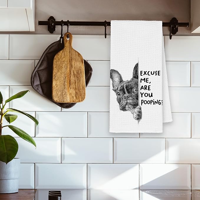 Funny Dog French Bulldog Bathroom Towels, Cute Rustic Hand Kitchen Towels Gifts for Dog Lovers, are You Pooping Bar Dish Towel Decor for Bar Cafe Dorm 16x24in