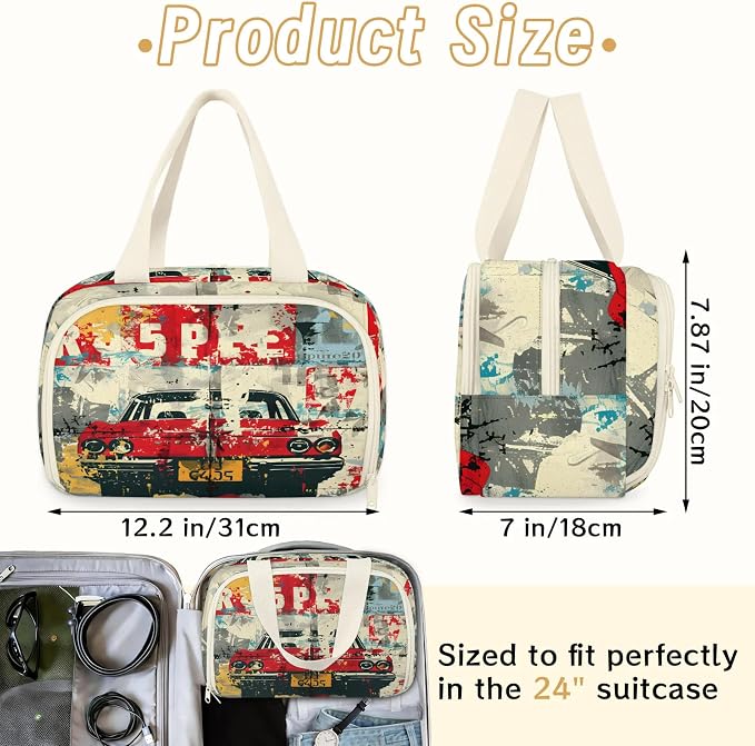Old Red Truck Car Travel Toiletry Bag with Handle | Wet & Dry Separation, Full-Size Bottle Friendly, Leak-Proof, Waterproof, Easy to Clean, for Travel, Gym, Home