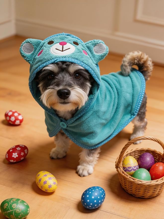 Dog Hooded Bathrobe Towel, Fast Drying Bath Towel Absorbent Warm Blanket Blue L