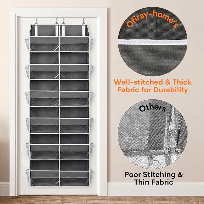 Over the Door Organizer 6 Tiers, Extra Large Behind Door Storage of 12 Compartments, 80 lbs Weight Capacity Hanging Storage Organizer with Clear Window Kids Toys, Shoes, Diapers, Room storage