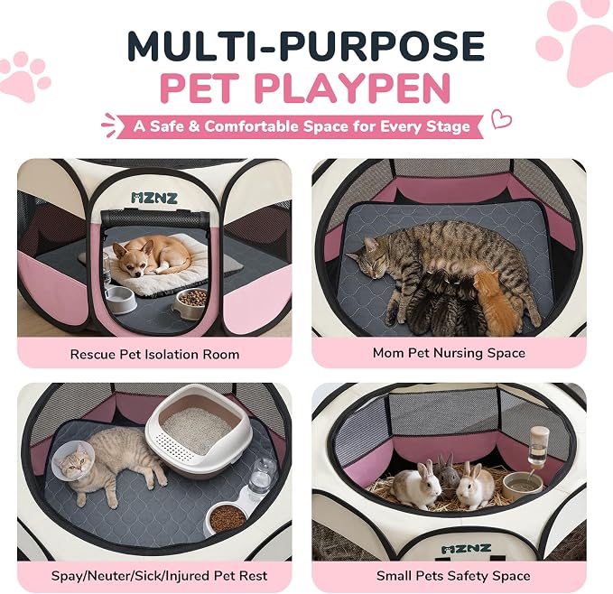 Dog Cat Small Animal Puppy Playpen Crate with Pee Pad, Small, Pink | Portable Pop Up Pet Cage Enclosure Tent Kennel Indoor Outdoor with Carrying Case, No Assembly, Camping Use