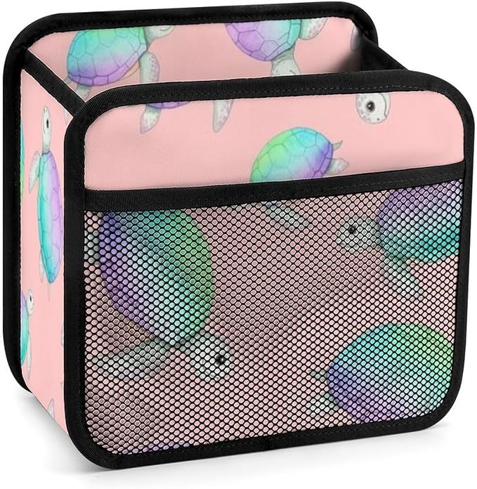 Auto Seat Back Organizer Car Hanging Storage Bag with Mesh Pocket, | Watercolor Sea Turtles Pink, PU Leather Vehicle Backseat Pouch Automotive Interior Accessories