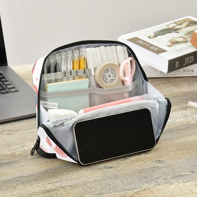 Aslsiy Large Capacity Pencil Case Cute Cheerful Snails and Clouds (2) Pencil Pouch for Boys Girls Portable Pen Bag Organizer Standing Makeup Bag for School Office Supplies