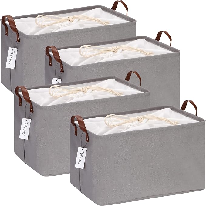 Hinwo 31L Large Storage Bins, 4-Pack Closet Organizers and Storage, Foldable Clothes Storage Baskets with Handles, Containers for Clothing, Blanket, Towels, Toys, Bedding (Gray),16.5'' / 31L / 4-Pack | Collapsible Fabric Baskets, Closet Shelf Organizer...