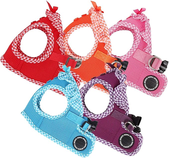 Puppia Vivien Vest Dog Harness Step-in All Season Mesh Cute No Pull No Choke Walking Training for Small Dog, Red, Large