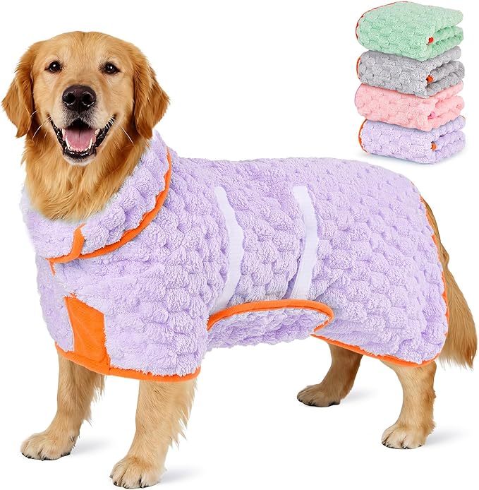 Glittme Dog Bathrobe for Drying Dogs, Super Absorbent Fleece Dog Towel Robe, Adjustable Dry Coat for Large Medium Small Dogs, Warm Pet Drying Vest for After Bath, Swimming, Muddy Walks & Car Travel