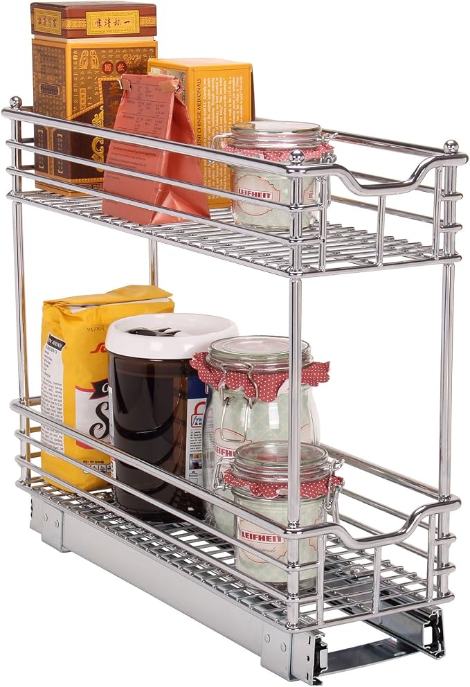 Household Essentials Glidez 2‑Tier Multipurpose Chrome‑Plated Steel Pull‑Out/Slide‑Out Under Cabinet Organizer, Chrome Finish