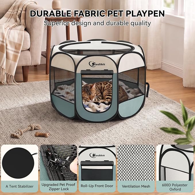 Sieidihit Dog Cat Playpen Tent Crate Cage with Blanket, Small Grey | Rest Zone for Recovering Pets New Pet Quarantine Room Portable Pop Up Easy to Set up lightweight dog Kennel with Carrying Bag