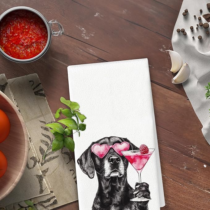 Labrador Dog Kitchen Towels - Labrador Retriever Cocktail Lovers Gifts, Bar Towels for Bartender, Funny Black Labrador Hand Towels Dish Towels for Kitchen Bar, 16x24 Inch