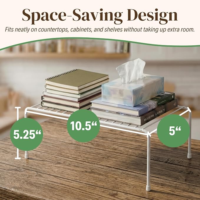 Evelots Wire Shelf Organizer Set, Metal Cabinet Shelf Risers, 4-Pack, White | 4-Pack rustproof metal wire shelf organizers create extra storage space in kitchen cabinets, pantries, freezers and bathrooms